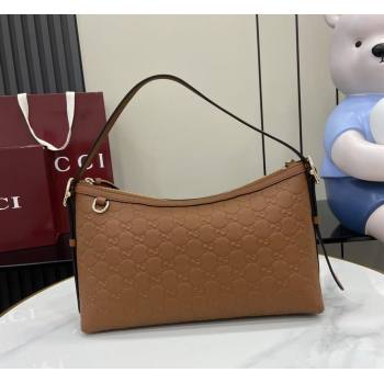 Gucci GG Emblem Leather Medium Shoulder Bag Brown 2025 847449 (XLU-250807059)