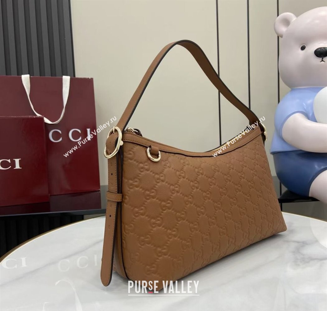 Gucci GG Emblem Leather Medium Shoulder Bag Brown 2025 847449 (XLU-250807059)