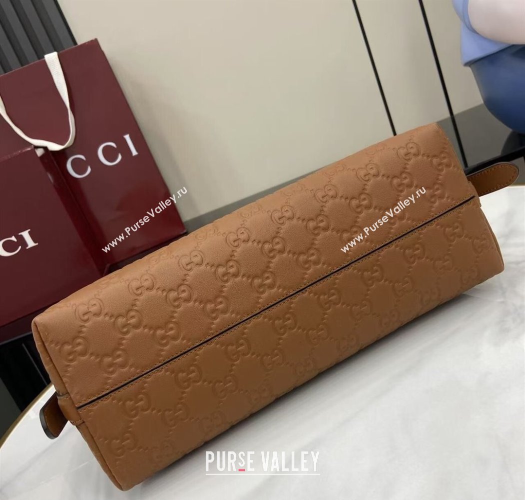 Gucci GG Emblem Leather Medium Shoulder Bag Brown 2025 847449 (XLU-250807059)