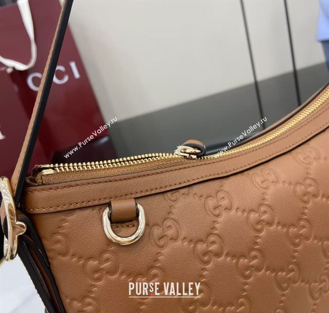 Gucci GG Emblem Leather Medium Shoulder Bag Brown 2025 847449 (XLU-250807059)