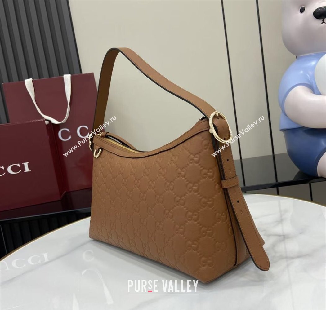 Gucci GG Emblem Leather Medium Shoulder Bag Brown 2025 847449 (XLU-250807059)