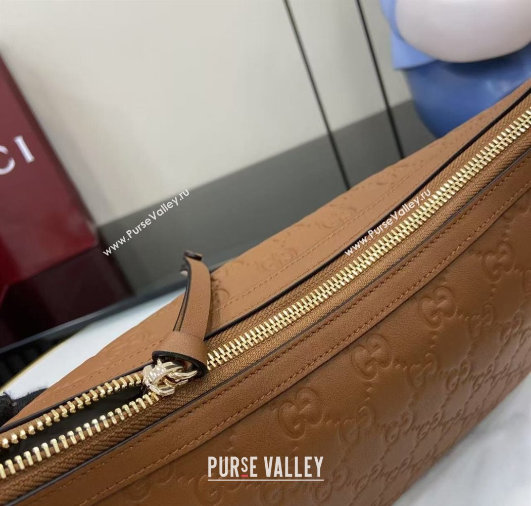 Gucci GG Emblem Leather Medium Shoulder Bag Brown 2025 847449 (XLU-250807059)