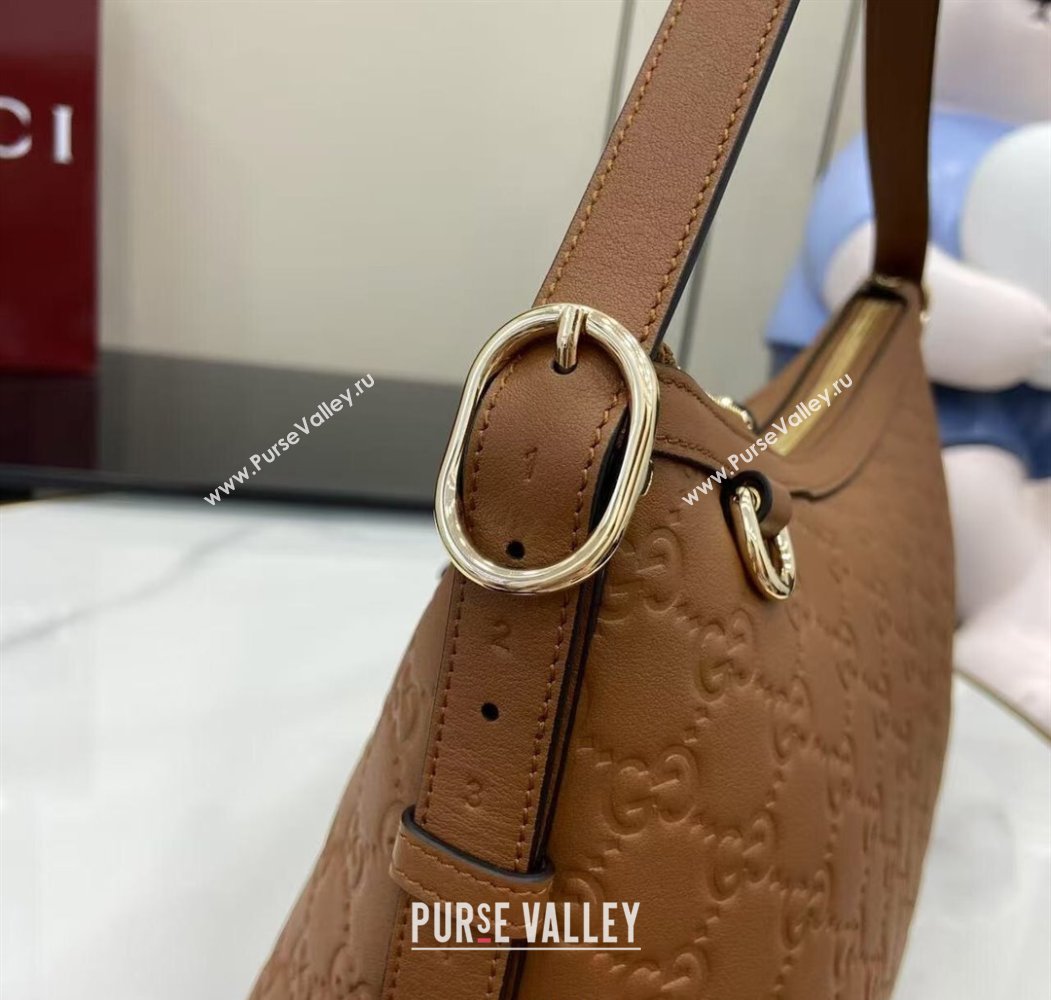 Gucci GG Emblem Leather Medium Shoulder Bag Brown 2025 847449 (XLU-250807059)