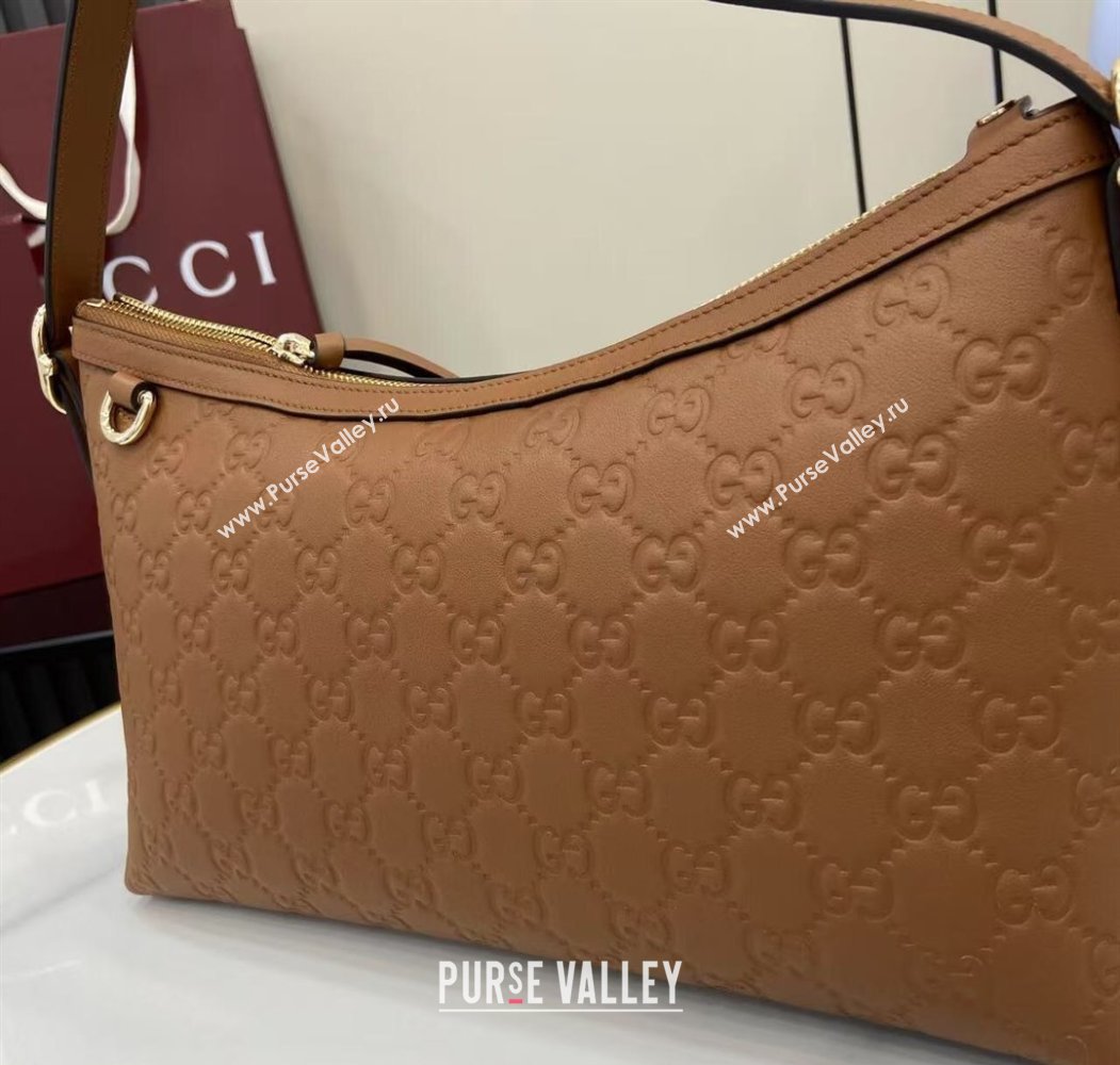 Gucci GG Emblem Leather Medium Shoulder Bag Brown 2025 847449 (XLU-250807059)
