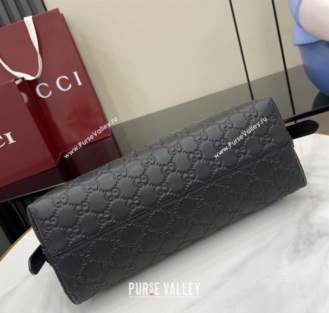 Gucci GG Emblem Leather Medium Shoulder Bag Black 2025 847449 (XLU-250807060)