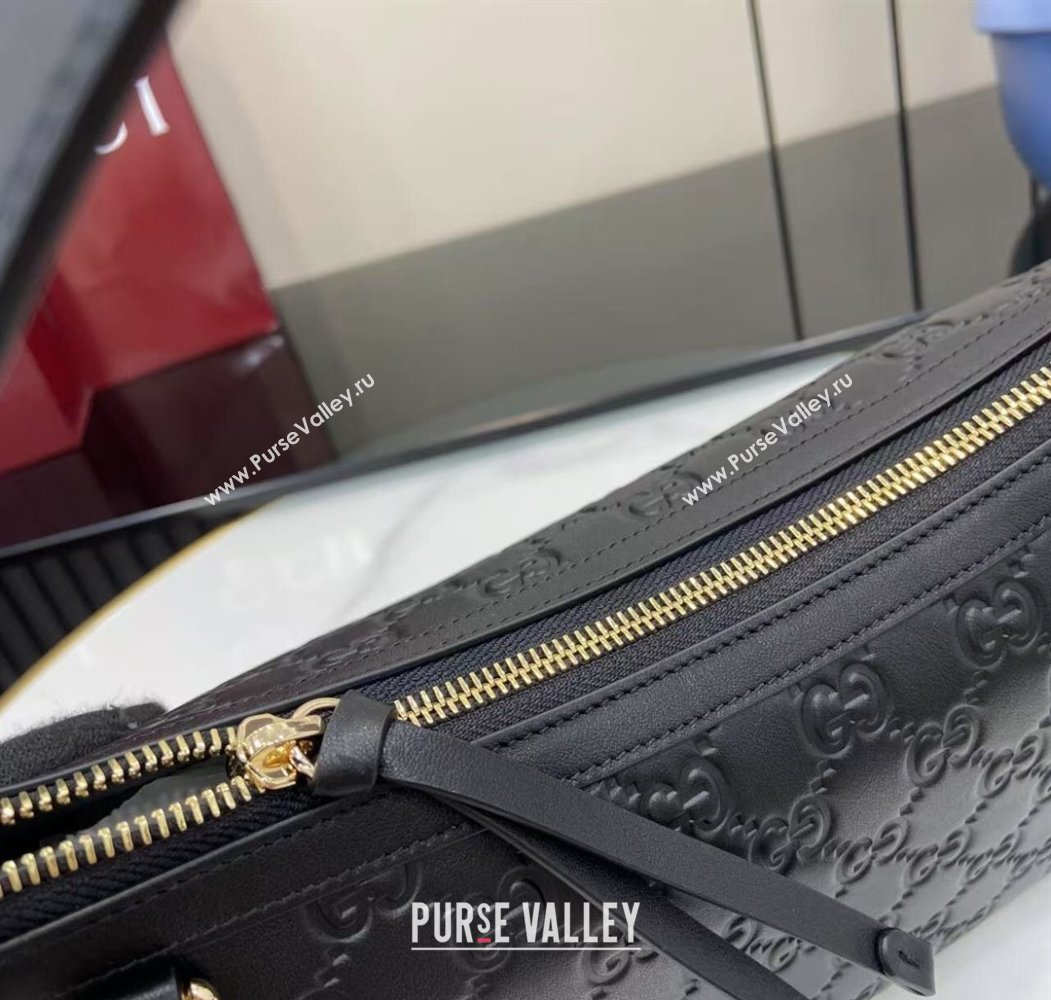 Gucci GG Emblem Leather Medium Shoulder Bag Black 2025 847449 (XLU-250807060)