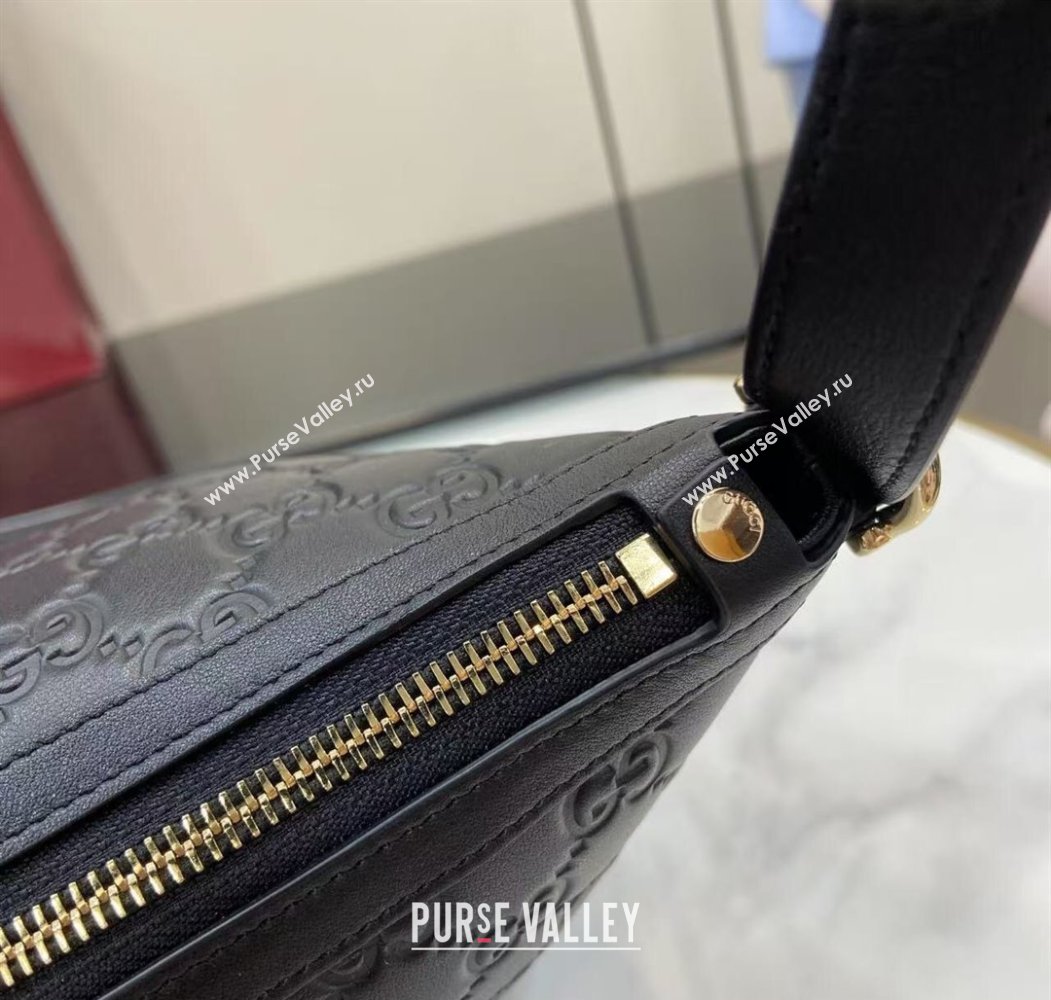 Gucci GG Emblem Leather Medium Shoulder Bag Black 2025 847449 (XLU-250807060)