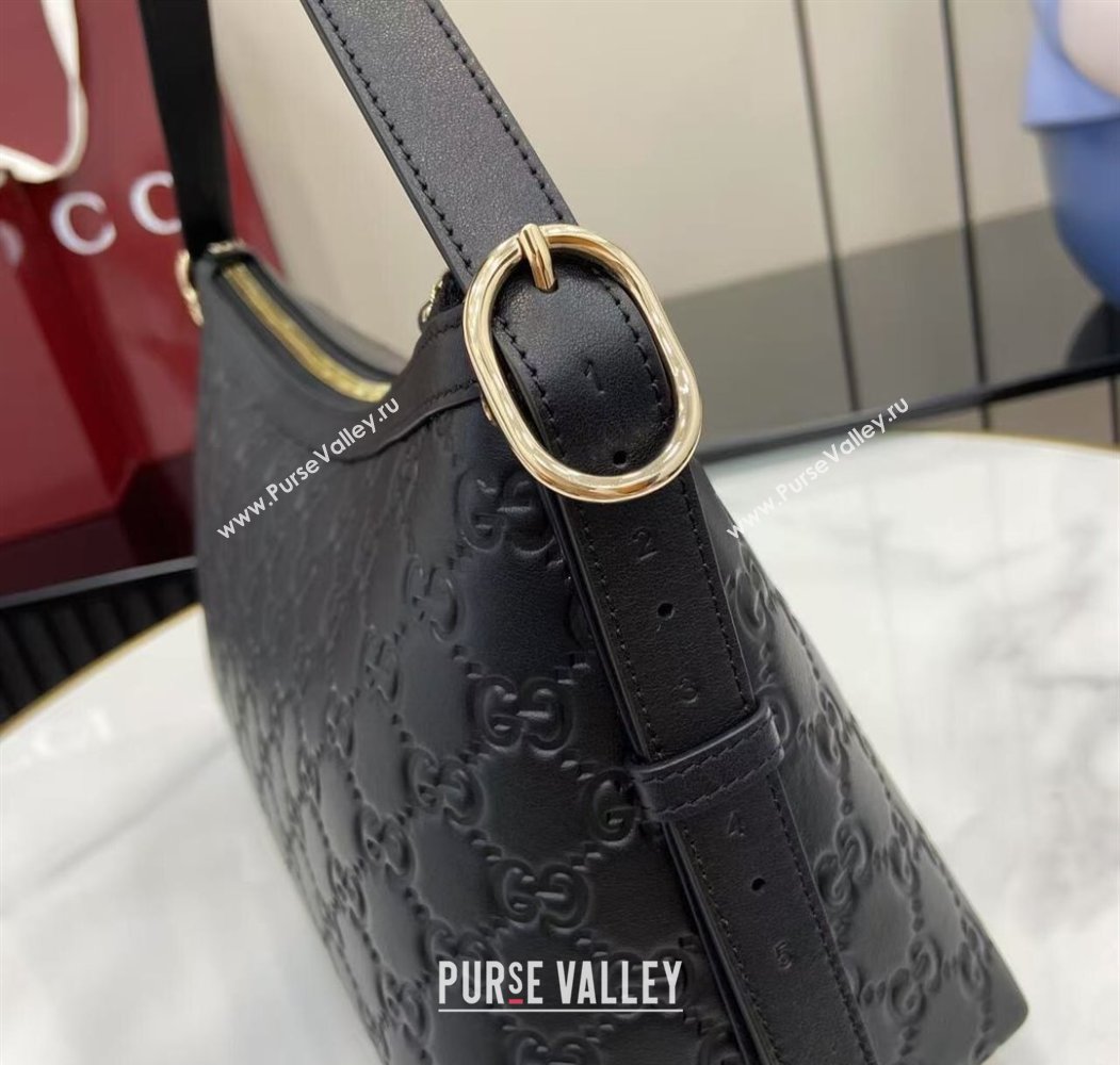 Gucci GG Emblem Leather Medium Shoulder Bag Black 2025 847449 (XLU-250807060)