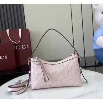 Gucci GG Emblem Leather Small Shoulder Bag Light Pink 2025 847450 (XLU-250807062)