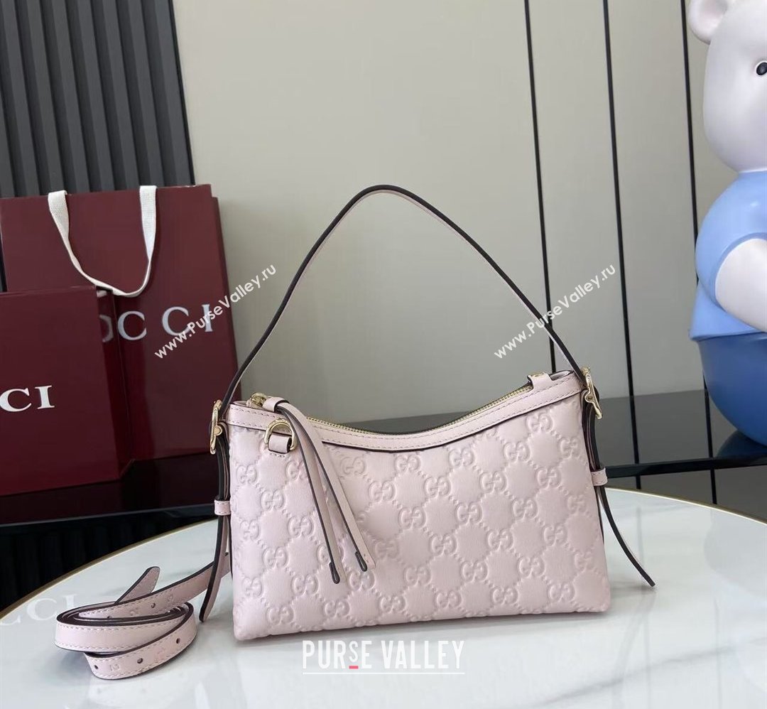 Gucci GG Emblem Leather Small Shoulder Bag Light Pink 2025 847450 (XLU-250807062)