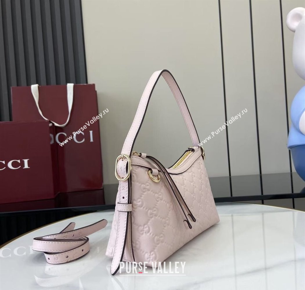 Gucci GG Emblem Leather Small Shoulder Bag Light Pink 2025 847450 (XLU-250807062)
