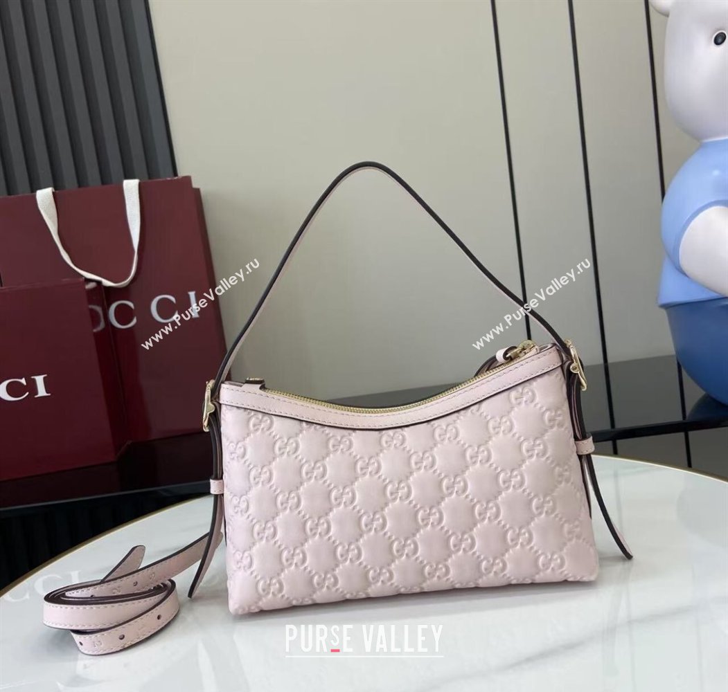 Gucci GG Emblem Leather Small Shoulder Bag Light Pink 2025 847450 (XLU-250807062)