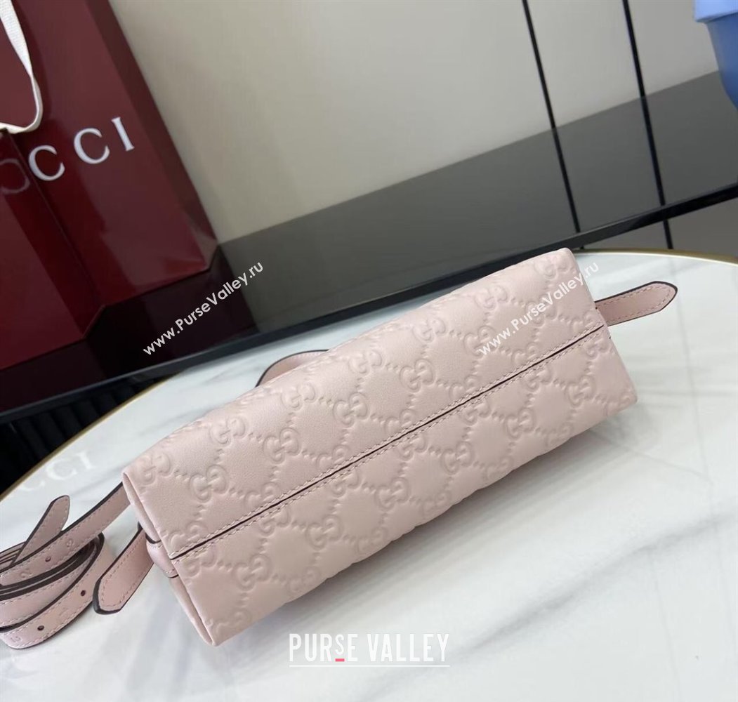 Gucci GG Emblem Leather Small Shoulder Bag Light Pink 2025 847450 (XLU-250807062)