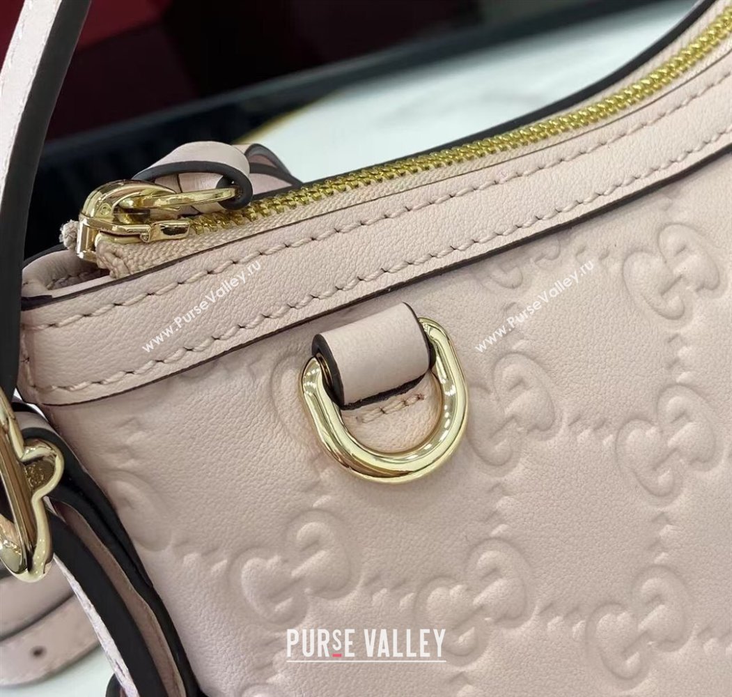 Gucci GG Emblem Leather Small Shoulder Bag Light Pink 2025 847450 (XLU-250807062)