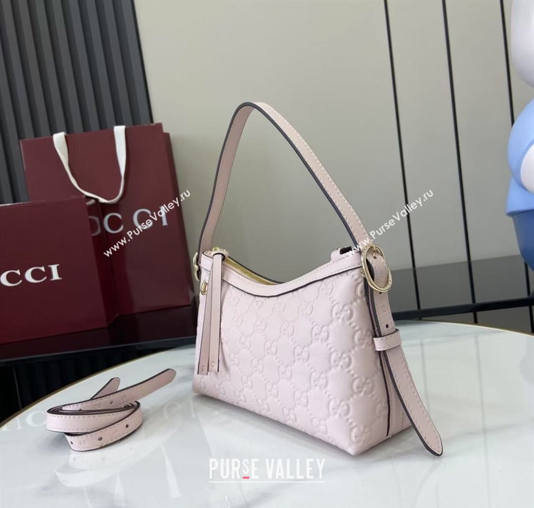 Gucci GG Emblem Leather Small Shoulder Bag Light Pink 2025 847450 (XLU-250807062)