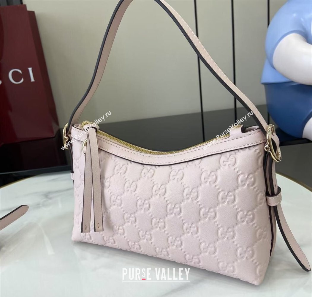 Gucci GG Emblem Leather Small Shoulder Bag Light Pink 2025 847450 (XLU-250807062)