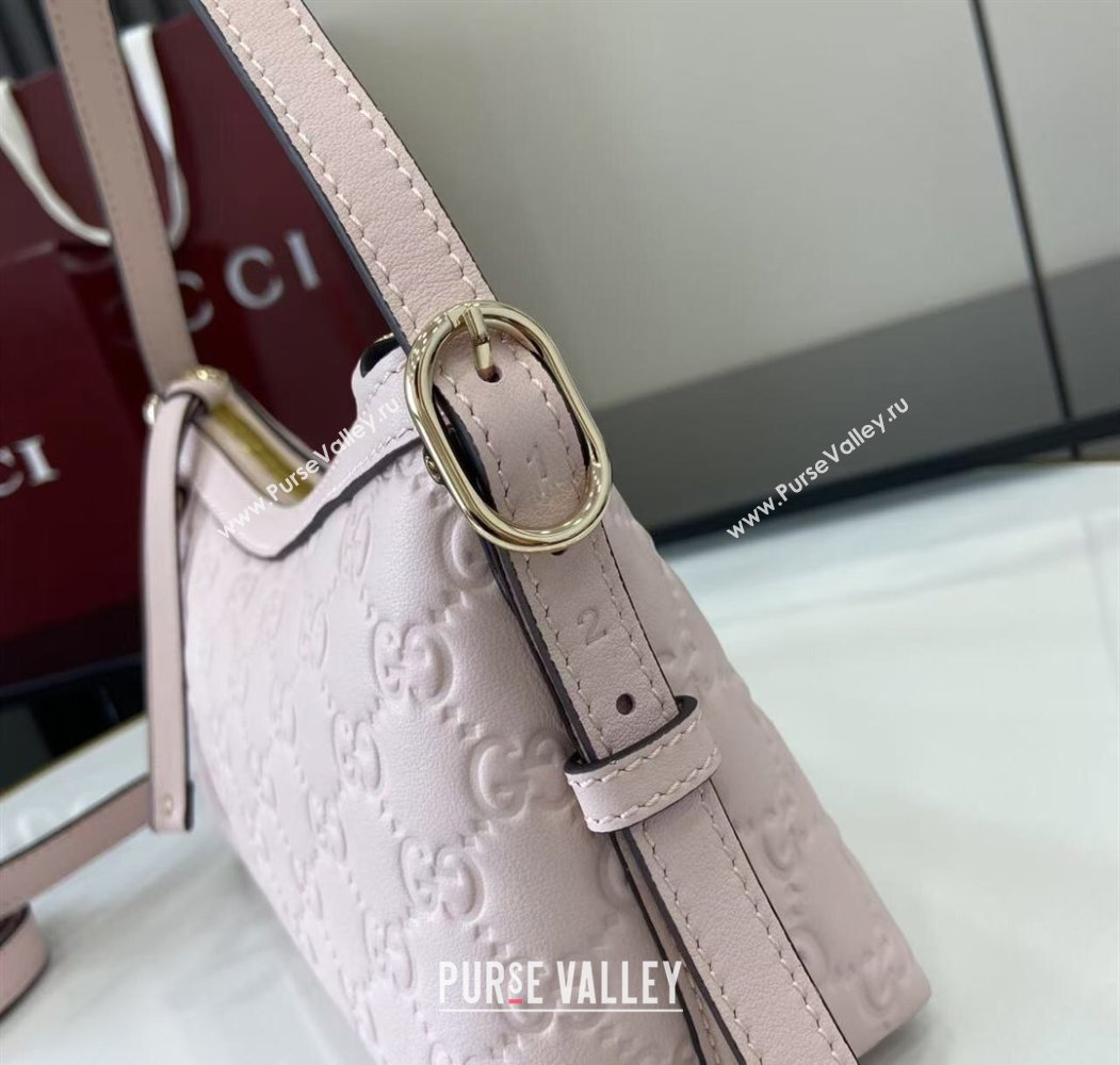 Gucci GG Emblem Leather Small Shoulder Bag Light Pink 2025 847450 (XLU-250807062)