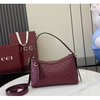 Gucci GG Emblem Leather Small Shoulder Bag Ancora Red 2025 847450 (XLU-250807063)