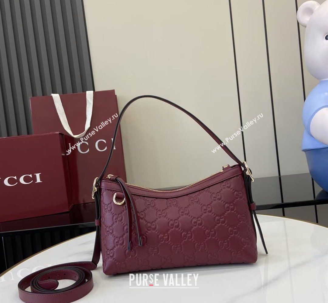 Gucci GG Emblem Leather Small Shoulder Bag Ancora Red 2025 847450 (XLU-250807063)