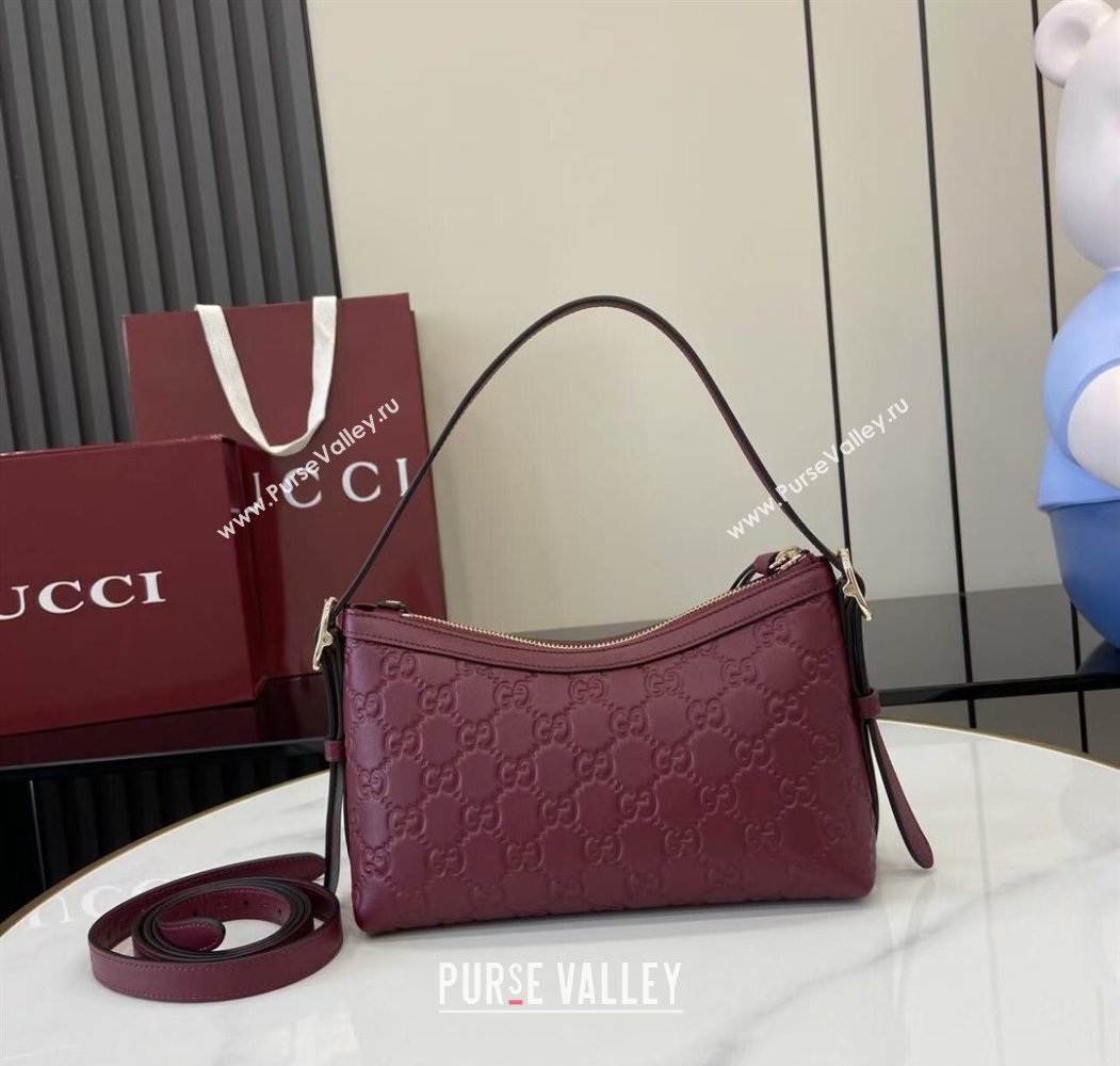 Gucci GG Emblem Leather Small Shoulder Bag Ancora Red 2025 847450 (XLU-250807063)