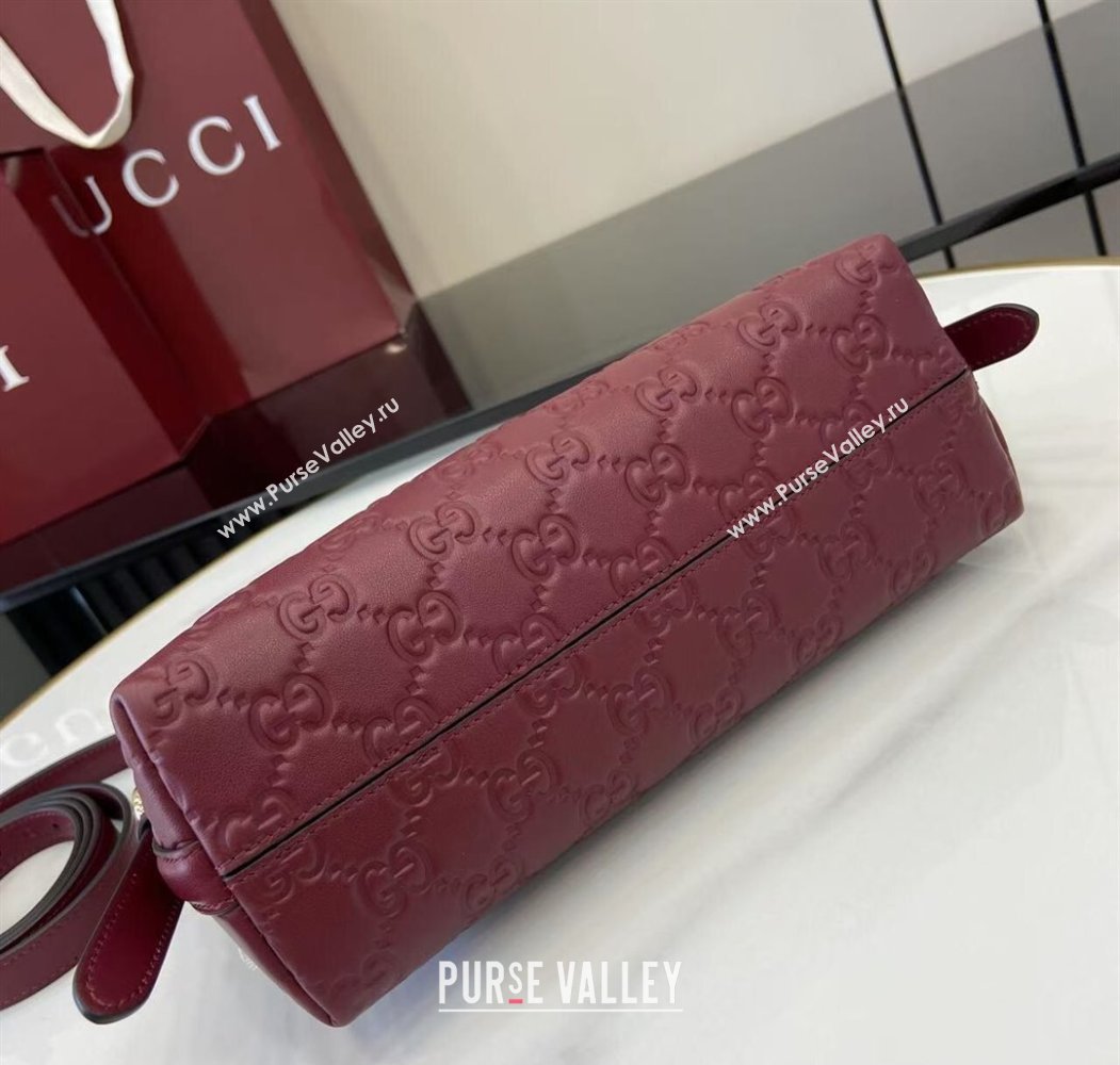 Gucci GG Emblem Leather Small Shoulder Bag Ancora Red 2025 847450 (XLU-250807063)