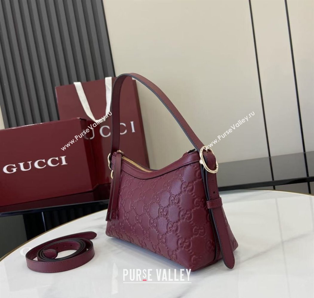 Gucci GG Emblem Leather Small Shoulder Bag Ancora Red 2025 847450 (XLU-250807063)
