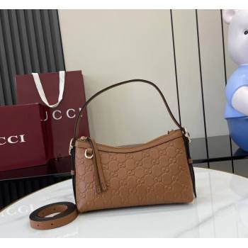 Gucci GG Emblem Leather Small Shoulder Bag Brown 2025 847450 (XLU-250807064)