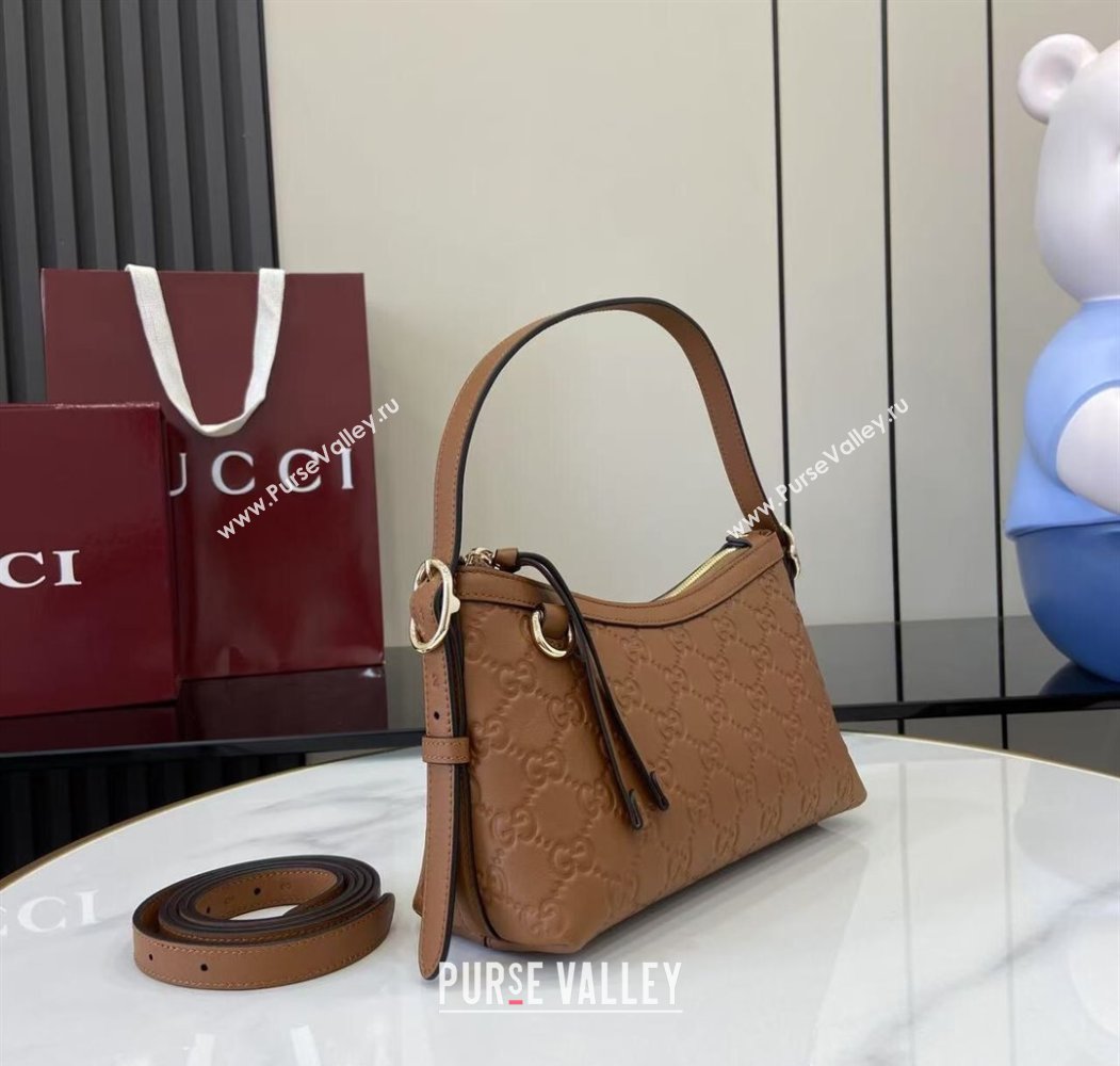 Gucci GG Emblem Leather Small Shoulder Bag Brown 2025 847450 (XLU-250807064)