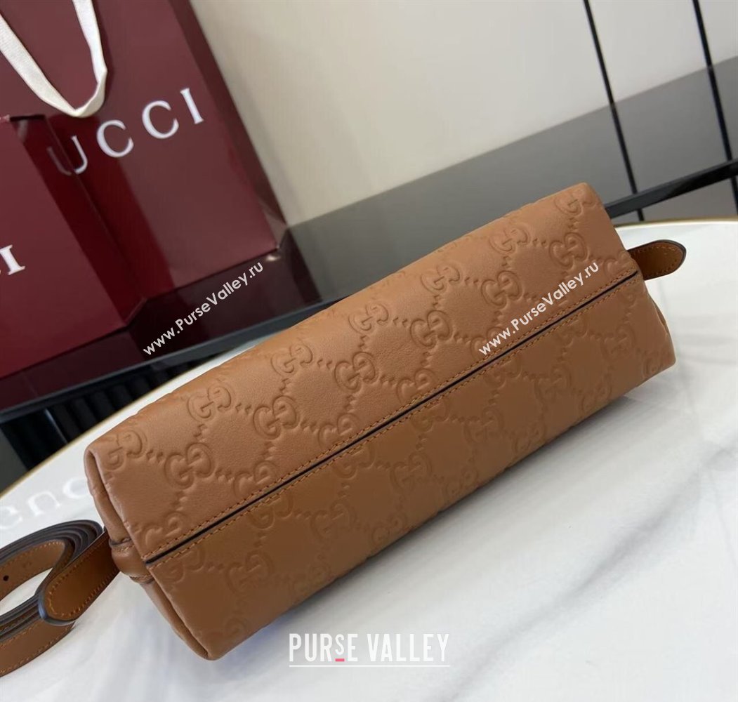 Gucci GG Emblem Leather Small Shoulder Bag Brown 2025 847450 (XLU-250807064)