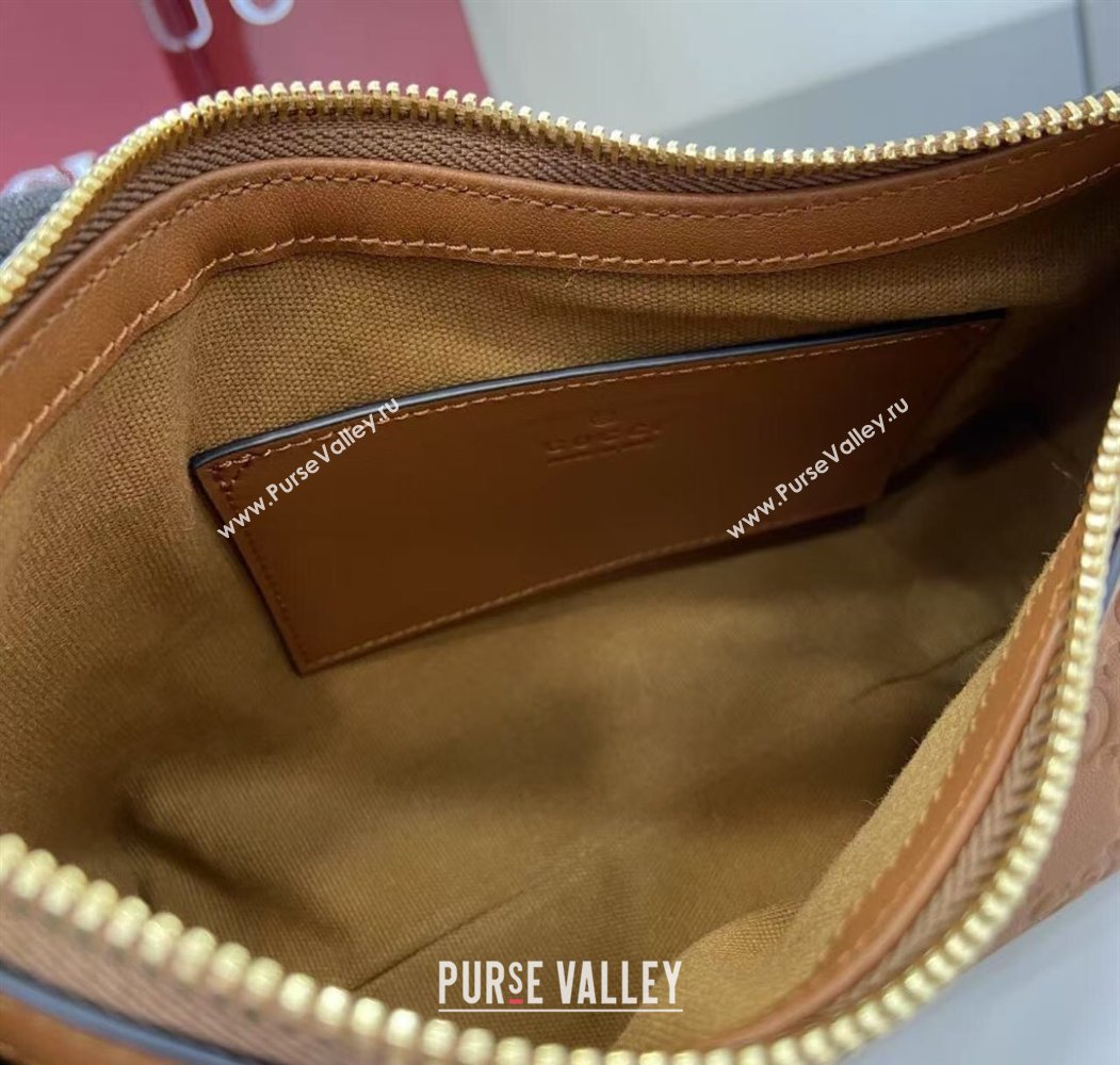 Gucci GG Emblem Leather Small Shoulder Bag Brown 2025 847450 (XLU-250807064)