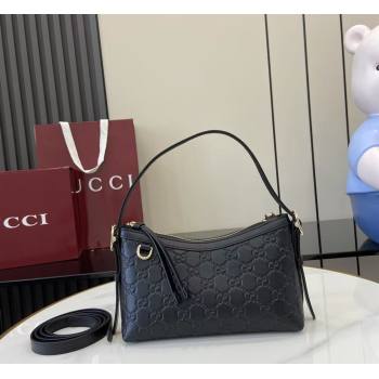 Gucci GG Emblem Leather Small Shoulder Bag Black 2025 847450 (XLU-250807065)
