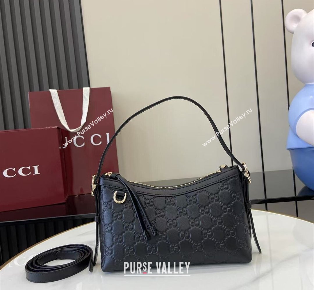 Gucci GG Emblem Leather Small Shoulder Bag Black 2025 847450 (XLU-250807065)