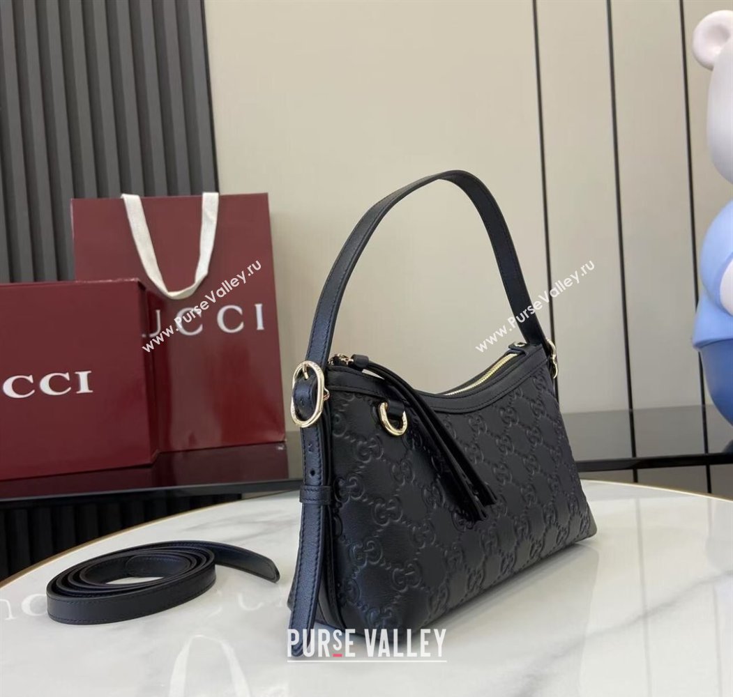Gucci GG Emblem Leather Small Shoulder Bag Black 2025 847450 (XLU-250807065)