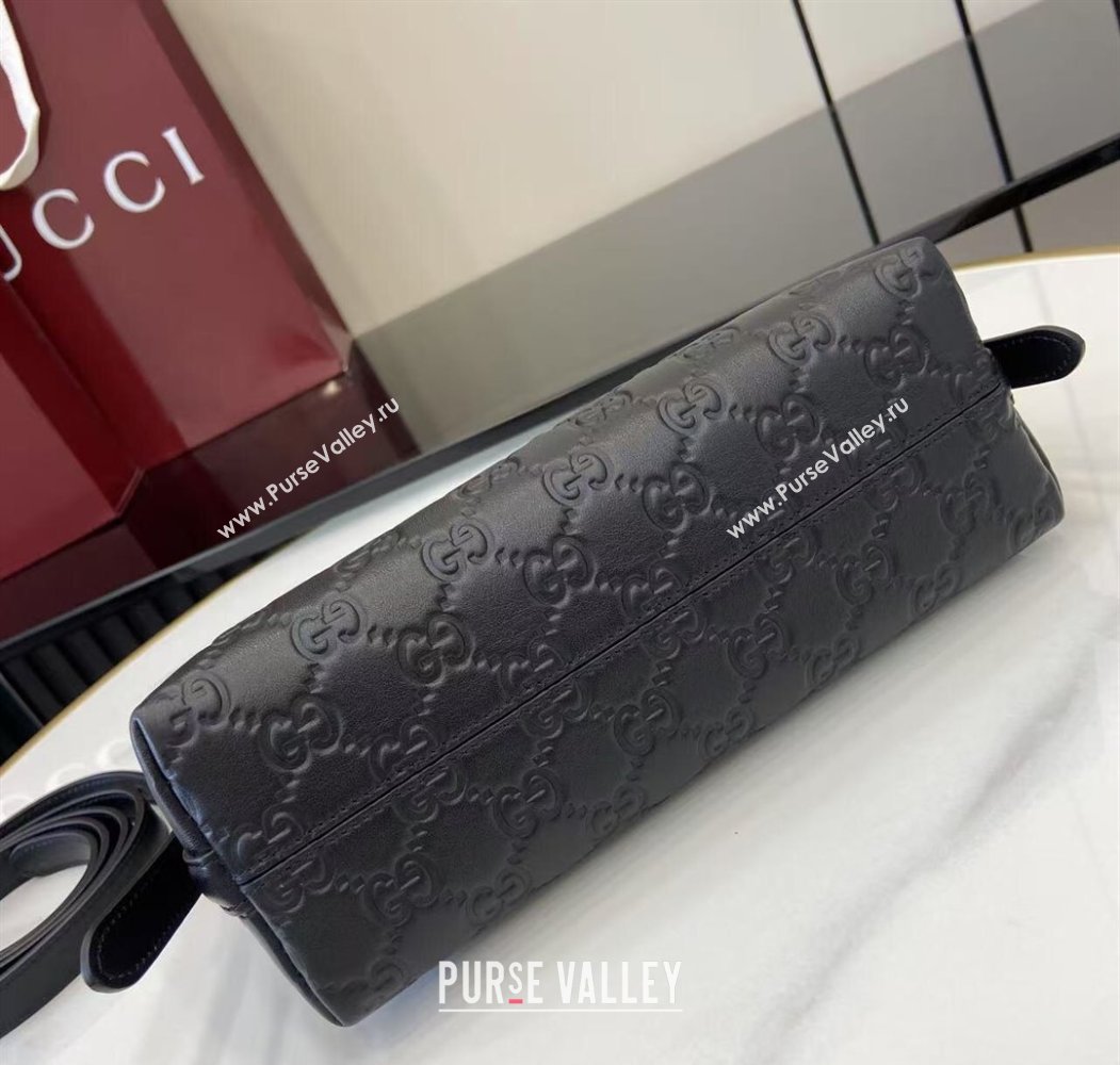 Gucci GG Emblem Leather Small Shoulder Bag Black 2025 847450 (XLU-250807065)