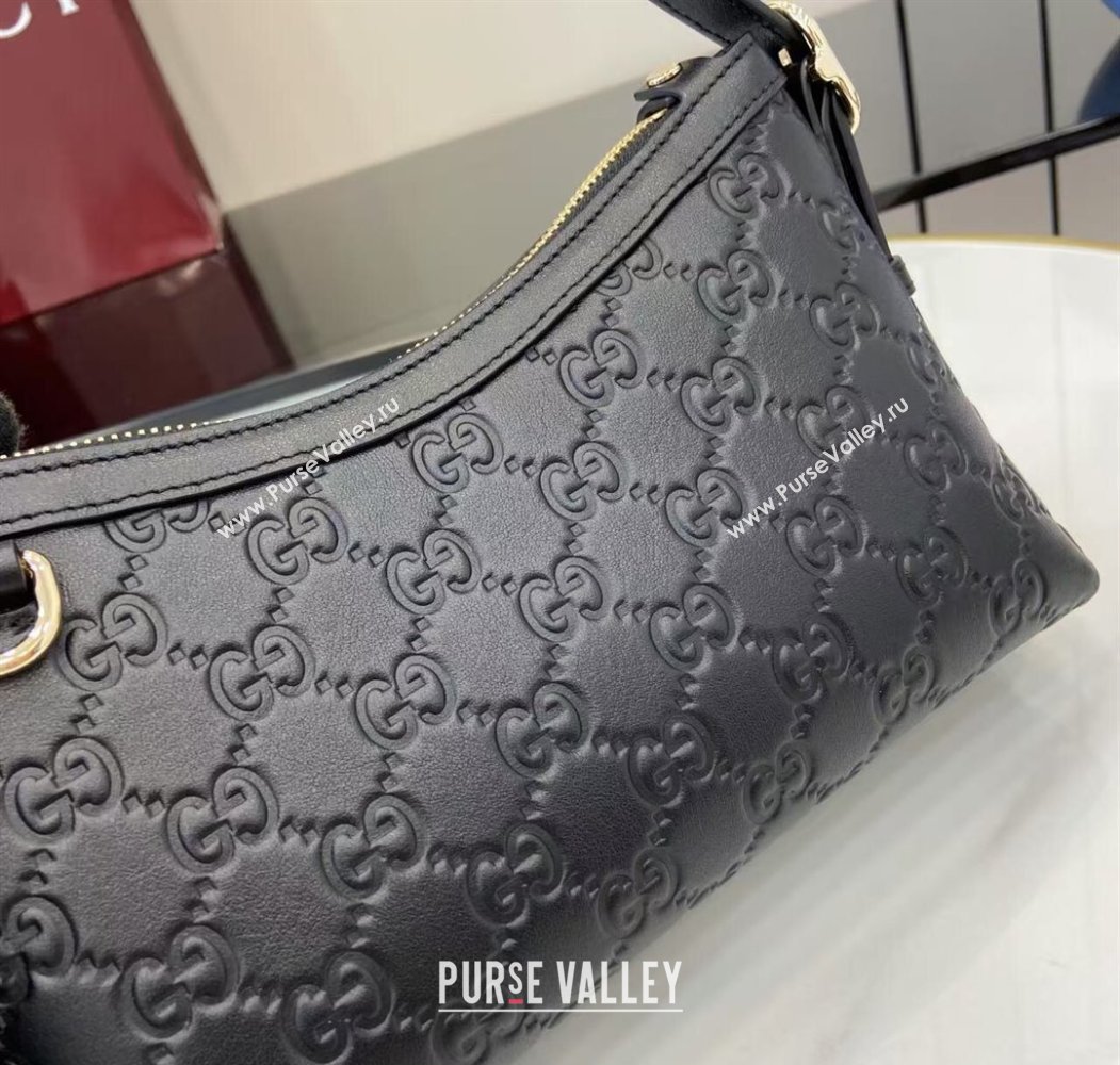 Gucci GG Emblem Leather Small Shoulder Bag Black 2025 847450 (XLU-250807065)
