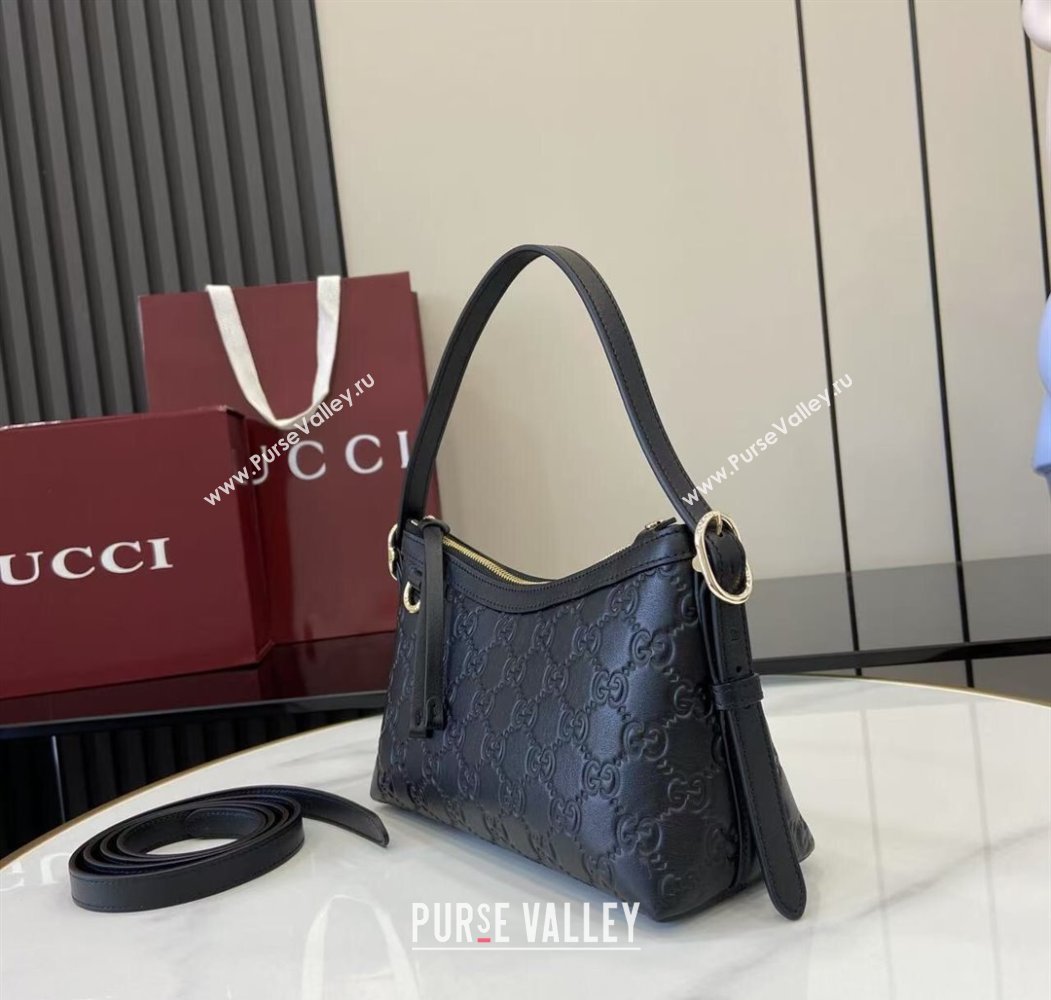 Gucci GG Emblem Leather Small Shoulder Bag Black 2025 847450 (XLU-250807065)