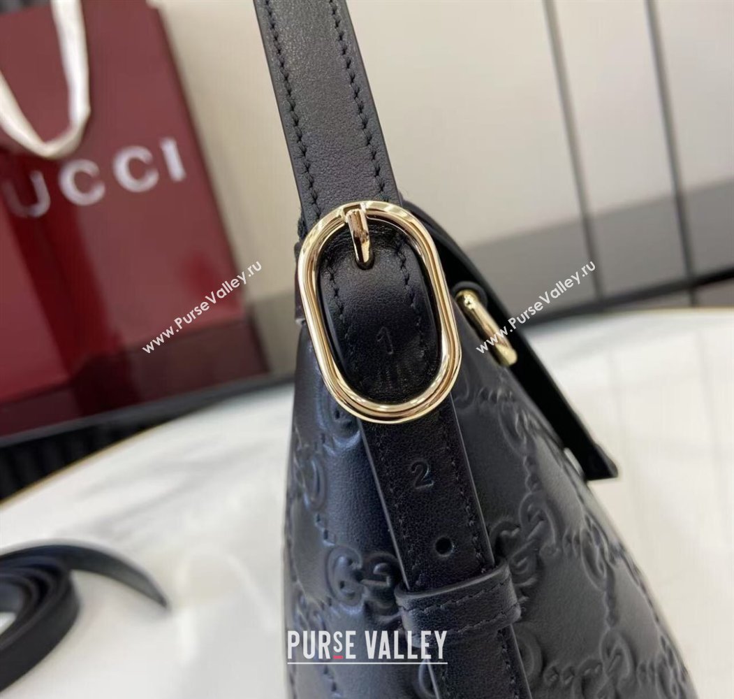 Gucci GG Emblem Leather Small Shoulder Bag Black 2025 847450 (XLU-250807065)