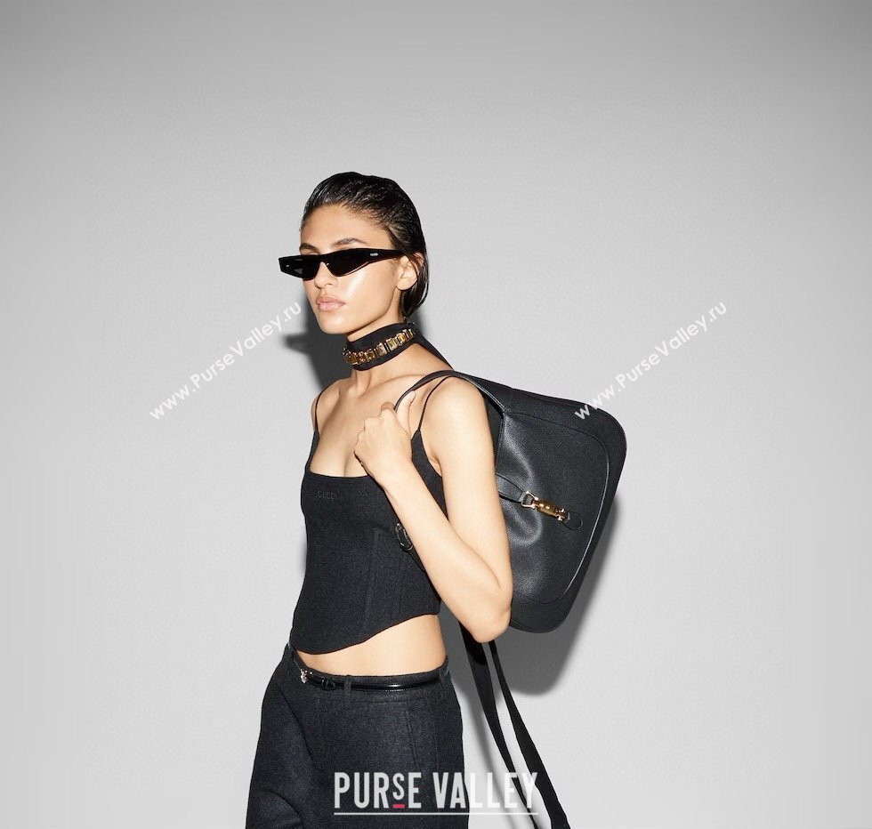 Gucci Jackie 1961 Leather large crossbody bag Black 2025 810229 (DLH-250808074)