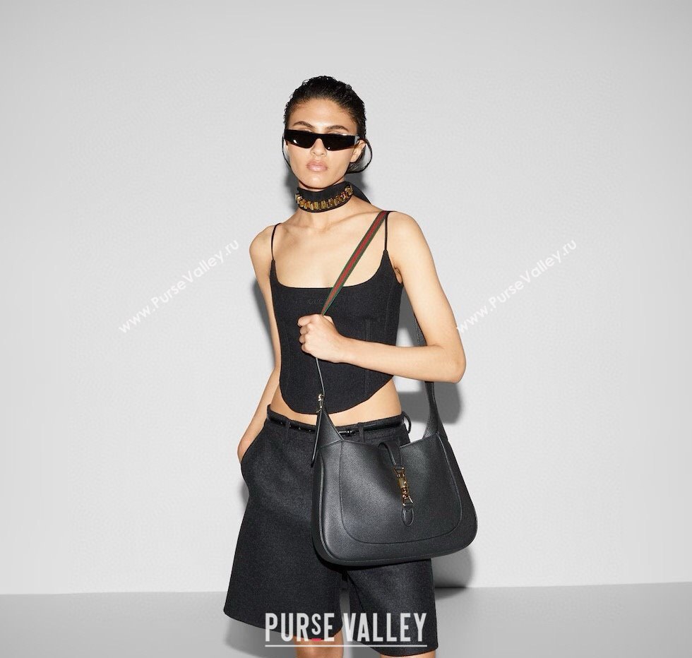 Gucci Jackie 1961 Leather large crossbody bag Black 2025 810229 (DLH-250808074)