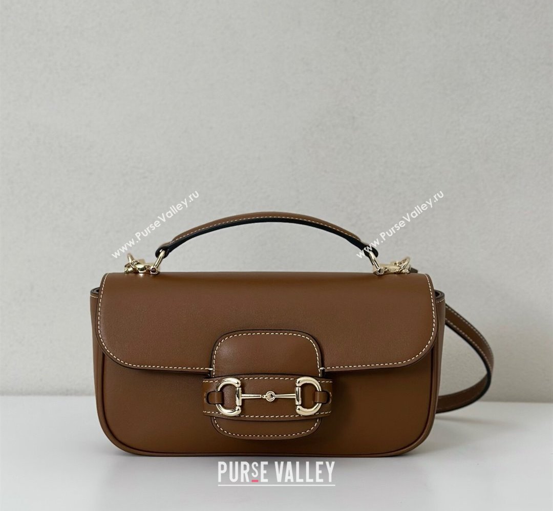 Gucci Horsebit 1955 Leather Small Top Handle Bag Brown 815206 2025 (DLH-250808051)