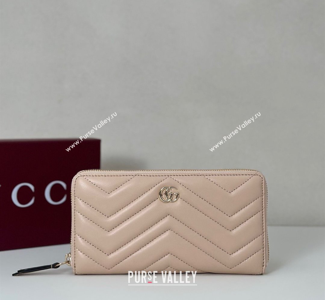 Gucci GG Marmont Leather zip around wallet Light Pink 2025 837758 (DLH-250808104)