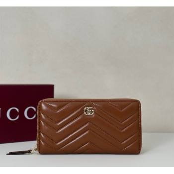 Gucci GG Marmont Leather zip around wallet Brown 2025 837758 (DLH-250808105)