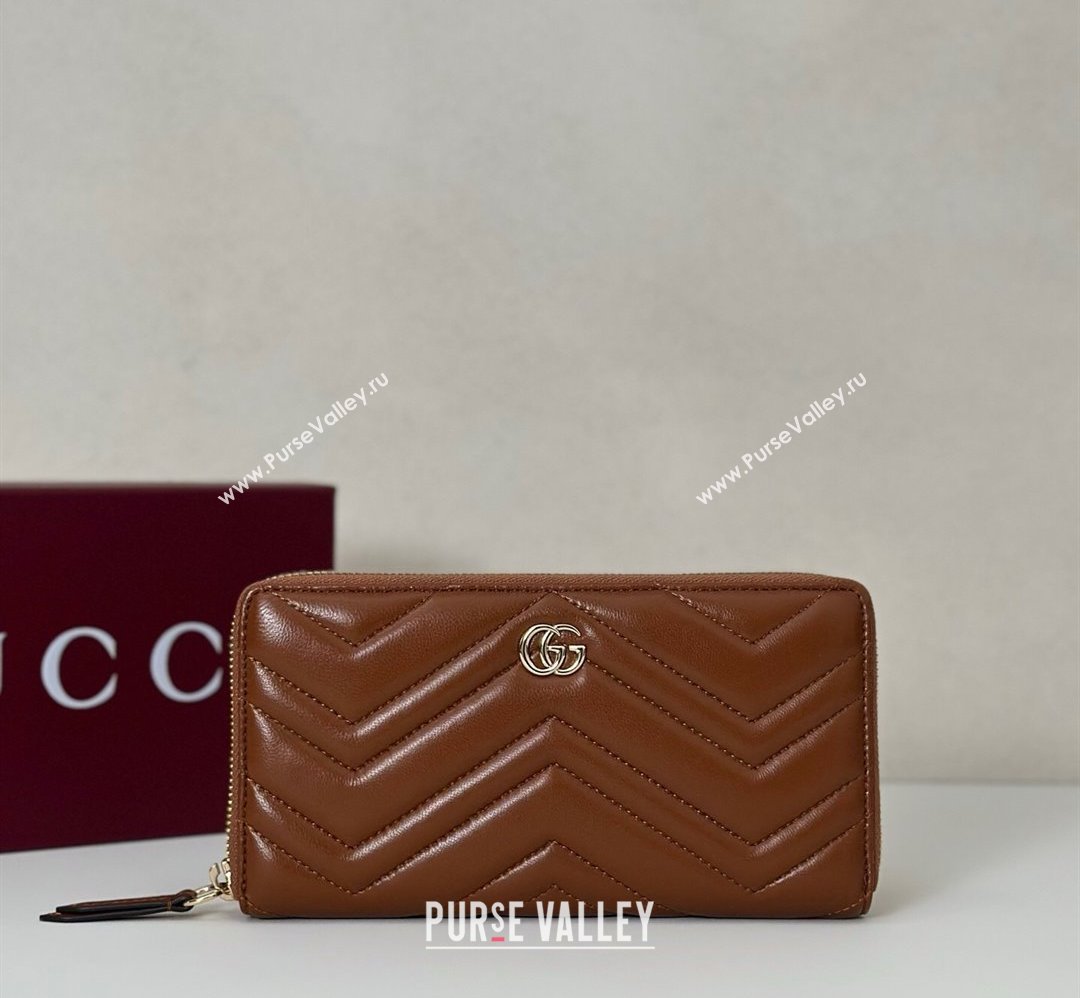 Gucci GG Marmont Leather zip around wallet Brown 2025 837758 (DLH-250808105)