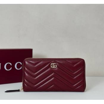 Gucci GG Marmont Leather zip around wallet Ancora Red 2025 837758 (DLH-250808106)