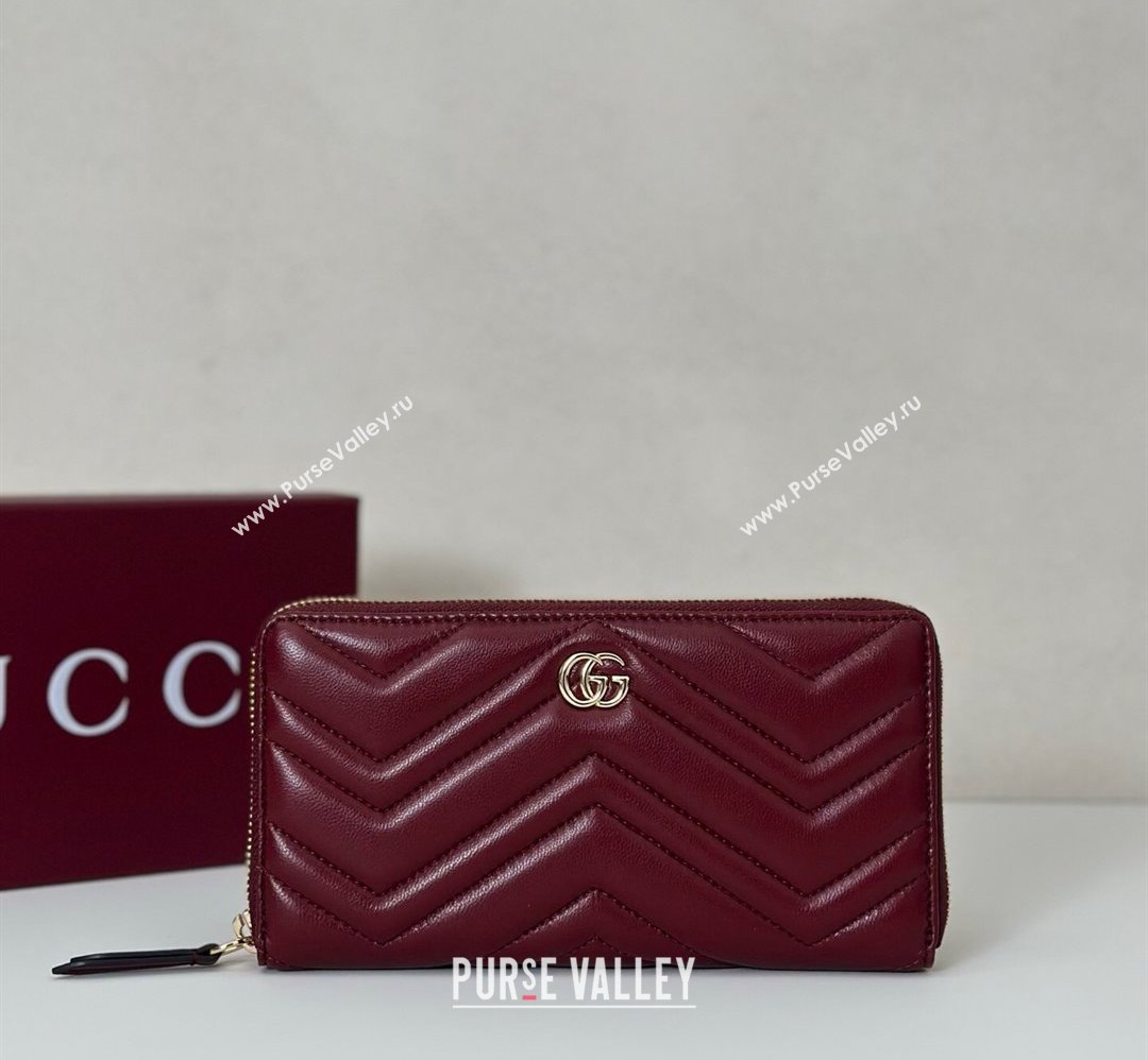 Gucci GG Marmont Leather zip around wallet Ancora Red 2025 837758 (DLH-250808106)