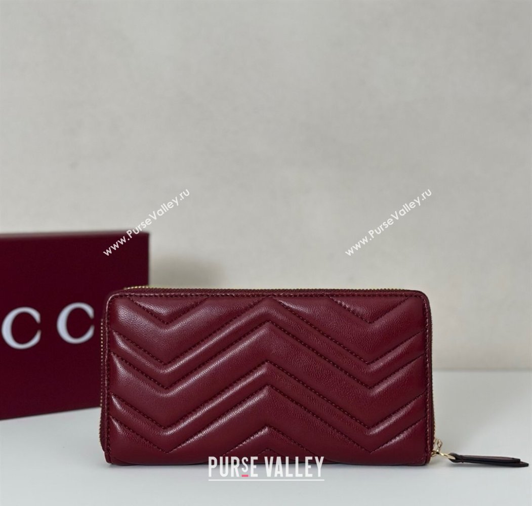 Gucci GG Marmont Leather zip around wallet Ancora Red 2025 837758 (DLH-250808106)