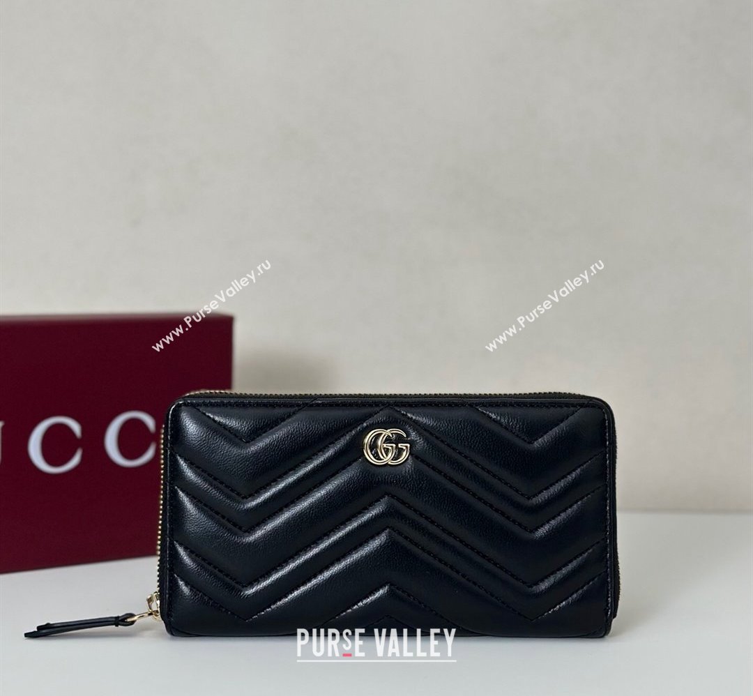Gucci GG Marmont Leather zip around wallet Black 2025 837758 (DLH-250808108)