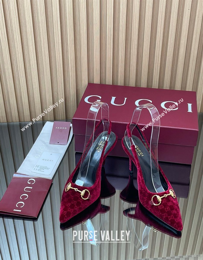 Gucci GG Velvet Slingback Pumps 8.5cm with Horsebit Red 2025 ‎835978 (MD-250828067)