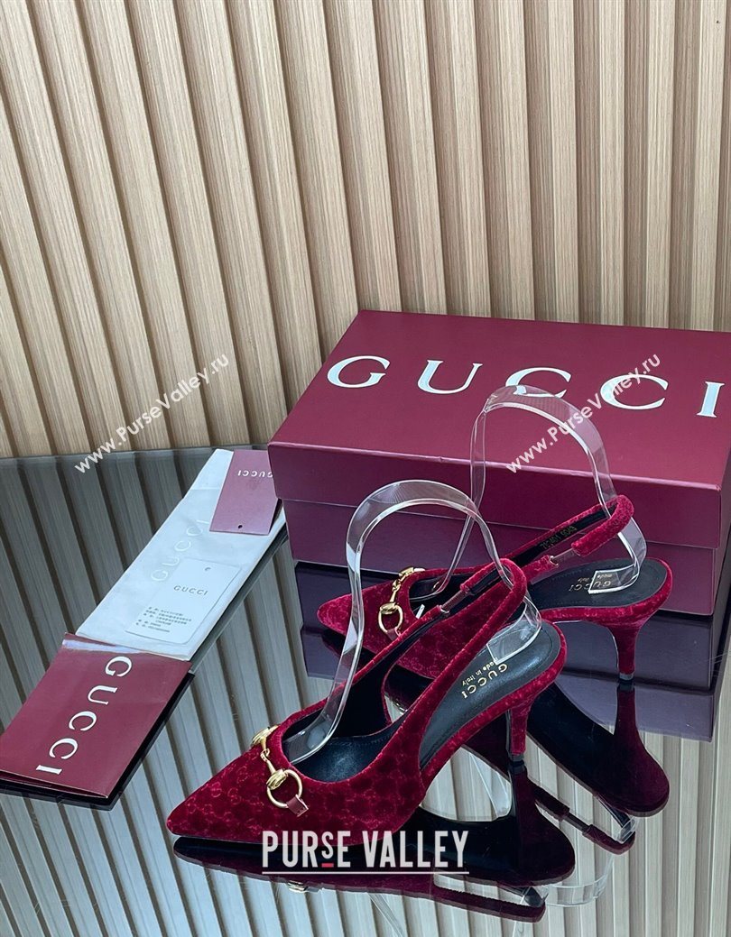 Gucci GG Velvet Slingback Pumps 8.5cm with Horsebit Red 2025 ‎835978 (MD-250828067)