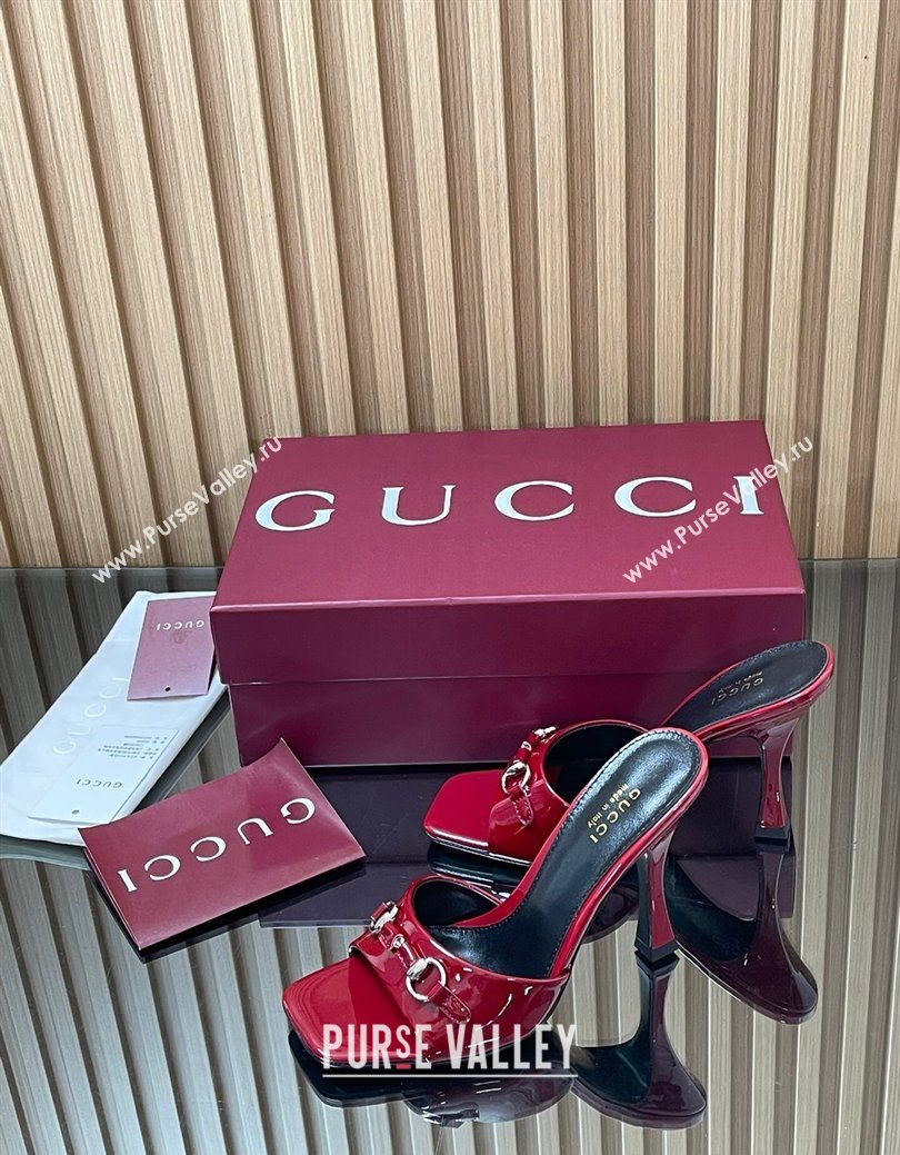 Gucci Patent Leather Heel Slides Sandal 9.5cm with Horsebit Ancora Red 2025 832468 (SS-250828137)